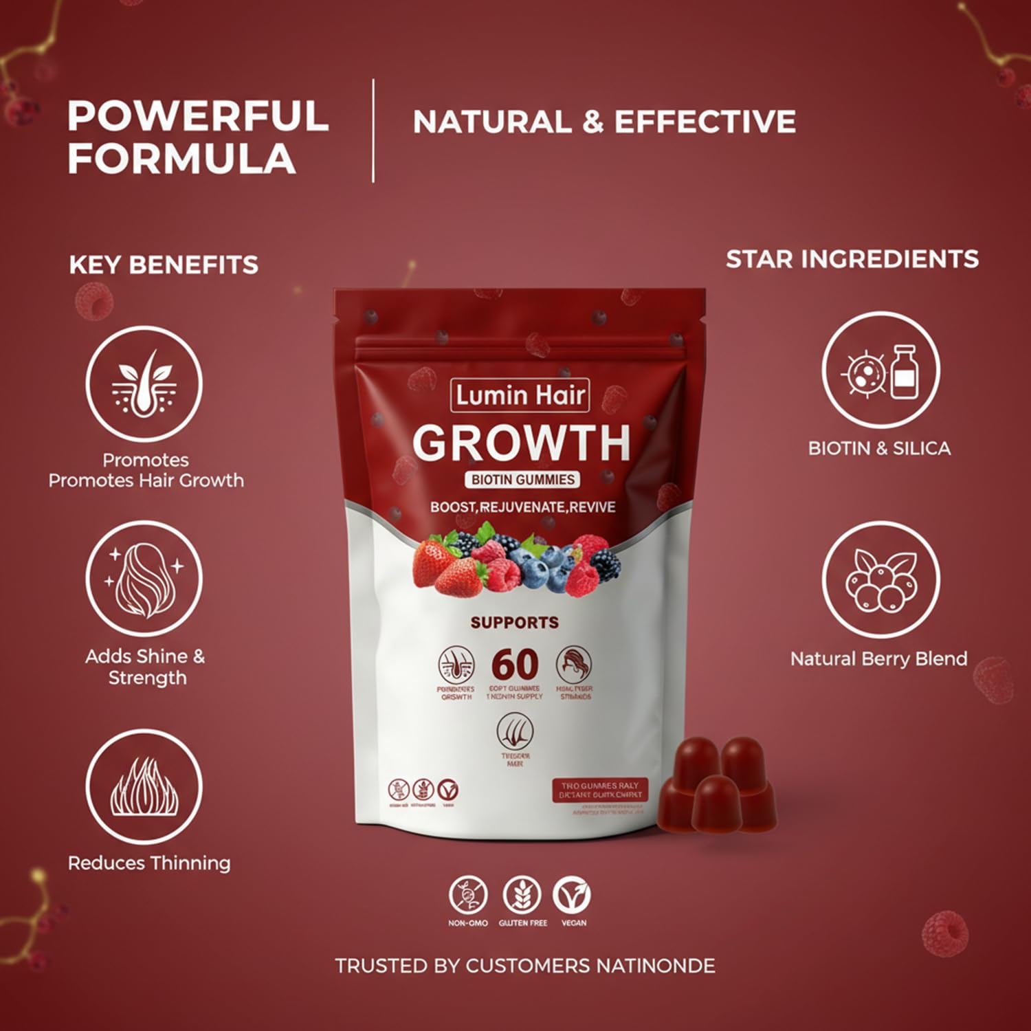 Lumin Hair Growth Gummies for Black Women, 60 Vegan Gummies, Daily Hair Nourishment with Biotin, Collagen & Botanical Extracts, Supports Healthy Hair Growth & Strength Lumin HairBuy Supplements Australia