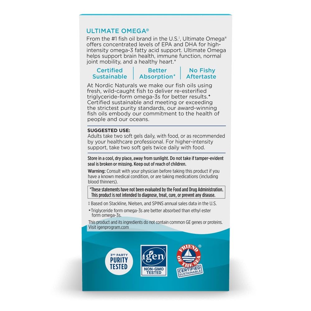 Nordic Naturals Ultimate Omega, Lemon Flavor - 180 Soft Gels - 1280 mg Omega-3 - High-Potency Fish Oil with EPA & DHA - Promotes Brain & Heart Health - Non-GMO - 90 Servings Nordic Naturals buy supplements Au