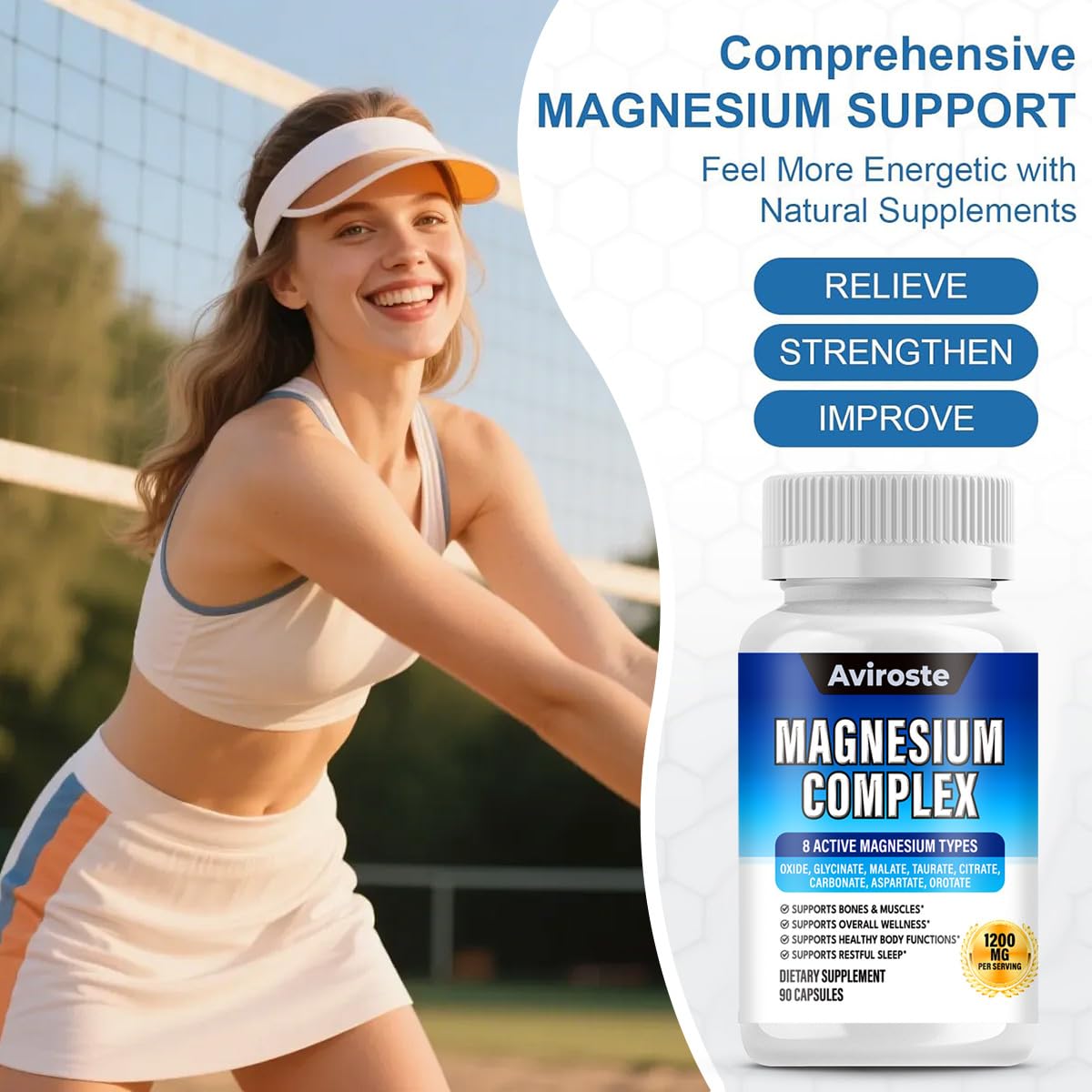8 in 1 Magnesium Complex Supplement - 8 Elemental 1000mg - Magnesium Glycinate, Citrate, Malate, Taurate - High Absorption,for Muscle, Nerve & Sleep Support - 90 Capsules Aviroste buy supplements Au