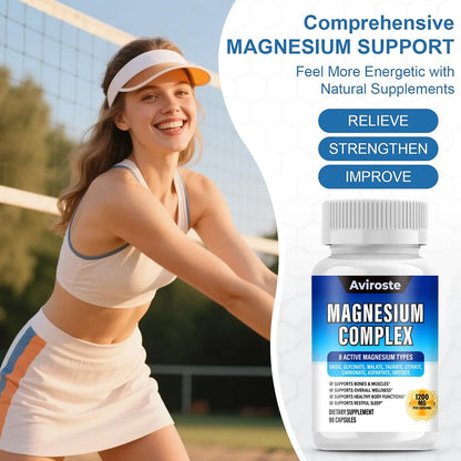 8 in 1 Magnesium Complex Supplement - 8 Elemental 1000mg - Magnesium Glycinate, Citrate, Malate, Taurate - High Absorption,for Muscle, Nerve & Sleep Support - 90 Capsules Aviroste buy supplements Au