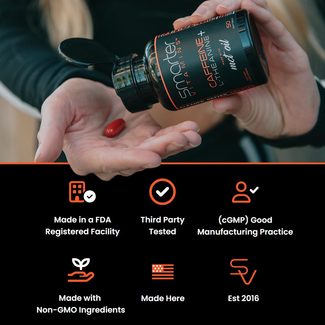 SmarterVitamins 200mg Caffeine Pills - MCT Oil from 100% Coconuts + 100mg L-Theanine, Energy and Focus SmarterVitamins canada supplements