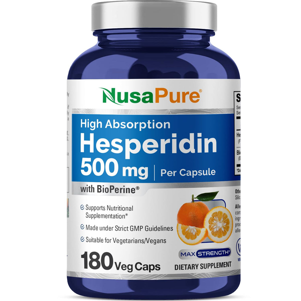 NusaPure Hesperidin 500 mg per Veggie Caps - 180 Capsules (BioPerine, High Absorption, Non-GMO) NusaPureBuy Supplements Australia