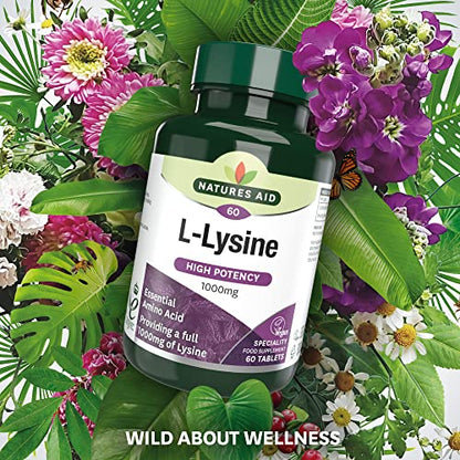 Natures Aid L-Lysine 1000 mg, High Potency Essential Amino Acid, Vegan, 60 Tablets natures aidBuy Supplements Australia
