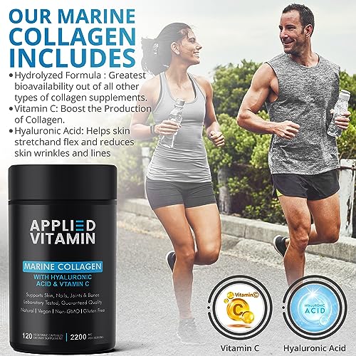Applied vitamin Marine Collagen Capsules 2000mg-Enhance with Hyaluronic Acid, Zinc, Vitamin C & Biotin 120 Applied VitaminBuy Supplements Australia