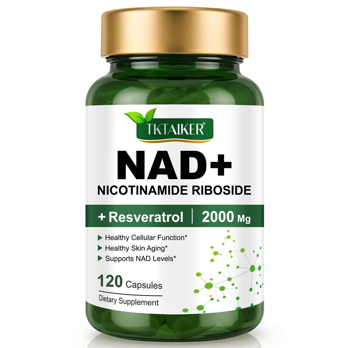 TKTALKER NAD Supplement 2000 Mg - 120 Capsules True NAD & Resveratrol, NMN Alternative Liposomal NAD+ for Women & Men, Support Cellular Health