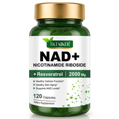 TKTALKER NAD Supplement 2000 Mg - 120 Capsules True NAD & Resveratrol, NMN Alternative Liposomal NAD+ for Women & Men, Support Cellular Health