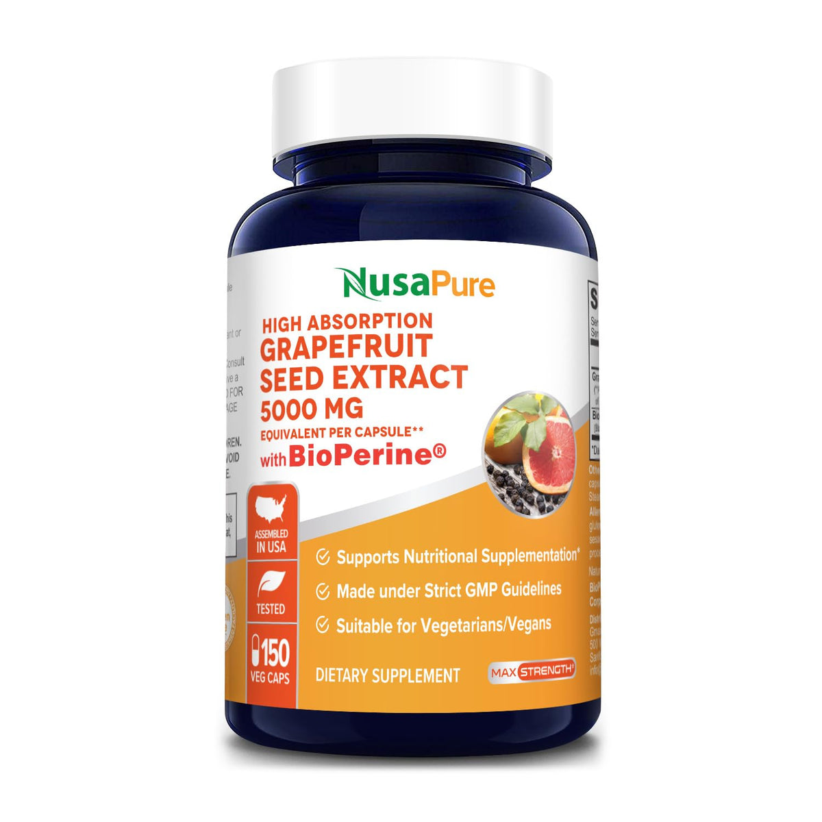 NusaPure Grapefruit Extract 5,000 mg per Capsule (Extract 10:1) Bioperine 150 Veggie caps (Gluten Free & Non-GMO) NusaPureBuy Supplements Australia