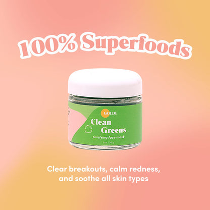 GOLDE - Clean Greens Superfood Face Mask - Made w/Chlorella & Spirulina - Great for Acne Prone, Oily & Dry Skin, Hydrating - Gentle Cleanser - Vegan - Aluminum-Free - 30g Jar GOLDEBuy Supplements Australia