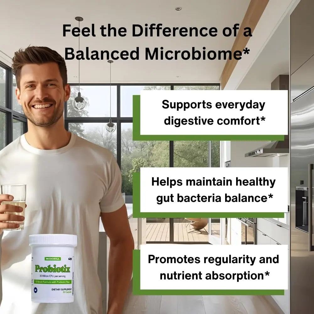 Probiotix – 12 Strain Probiotic + Prebiotic Fiber, 30 Billion CFU | Gut Health & Digestive Balance | Gas & Bloating Support | Immune System Reinforcement | Gluten, Soy & Dairy Free – 30 Capsules Xooma buy supplements Au