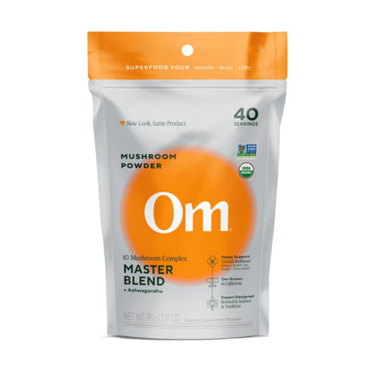 Om Master Blend Mushroom Powder – Organic Mushroom Supplement with 10 Mushrooms and Ashwagandha - Support Immunity, Gut Health & Stress Relief,