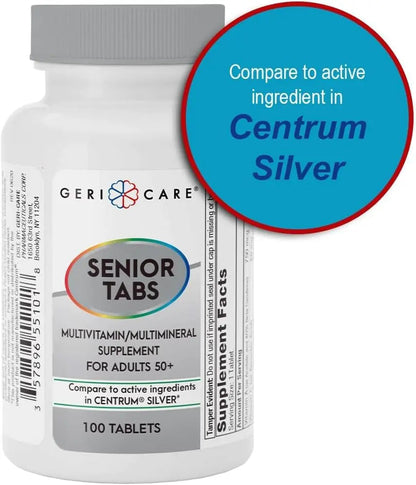 GeriCare Senior Tab 50+ Multivitamin and Minerals Tablets - Immune Support - Age-Defying Nutrition, 100 Count (Pack of 2) GeriCare