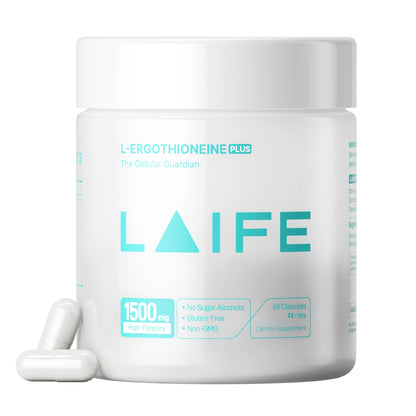 LAIFE L-Ergothioneine PLUS Supplement, Cellular Antioxidant Supplement for Energy, Skin, Vitality & Whole-Body Wellness with L-Ergothioneine, NR, Quercetin, Curcumin & Magnesium Glycinate, 60 Capsules LAIFE buy supplements Au