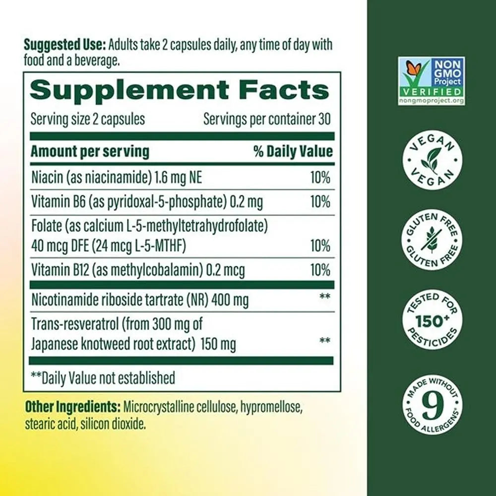 MegaFood NAD+ Supplement with Nicotinamide Riboside & Resveratrol - NMN Supplement Alternative - Vitamin B12, B6, Methylfolate & Niacin - NAD for Healthy Aging - Non-GMO - 60 Capsules, 30 Servings MegaFoodBuy Supplements Australia