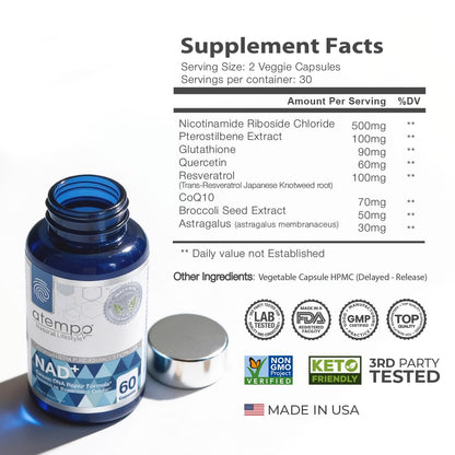 NAD+ Supplement 1000 mg High Absorption – Supports Energy, Cellular Health, Brain Function, and Healthy Aging – Pure NAD Formula with 60 Capsules ATEMPO NATURAL LIFESTYLEBuy Supplements Australia