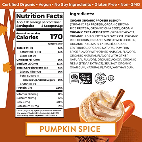Orgain Organic Vegan Protein Powder, Pumpkin Spice - 21g of Plant Based Protein OrgainBuy Supplements Australia