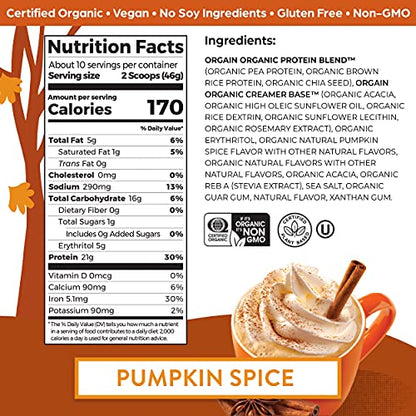 Orgain Organic Vegan Protein Powder, Pumpkin Spice - 21g of Plant Based Protein OrgainBuy Supplements Australia