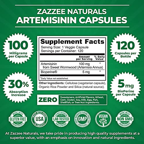Zazzee High Absorption Artemisinin, 100 mg per Capsule, 120 Vegan Capsules, with 5 mg ZazzeeBuy Supplements Australia