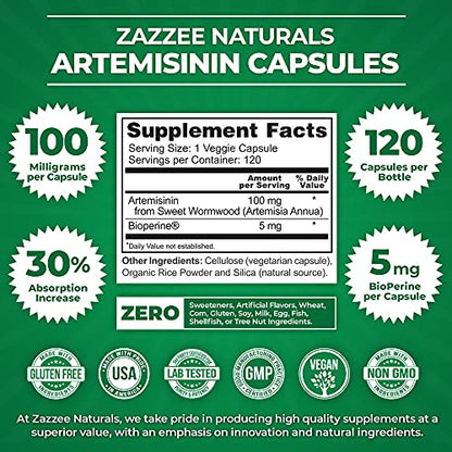 Zazzee High Absorption Artemisinin, 100 mg per Capsule, 120 Vegan Capsules, with 5 mg ZazzeeBuy Supplements Australia