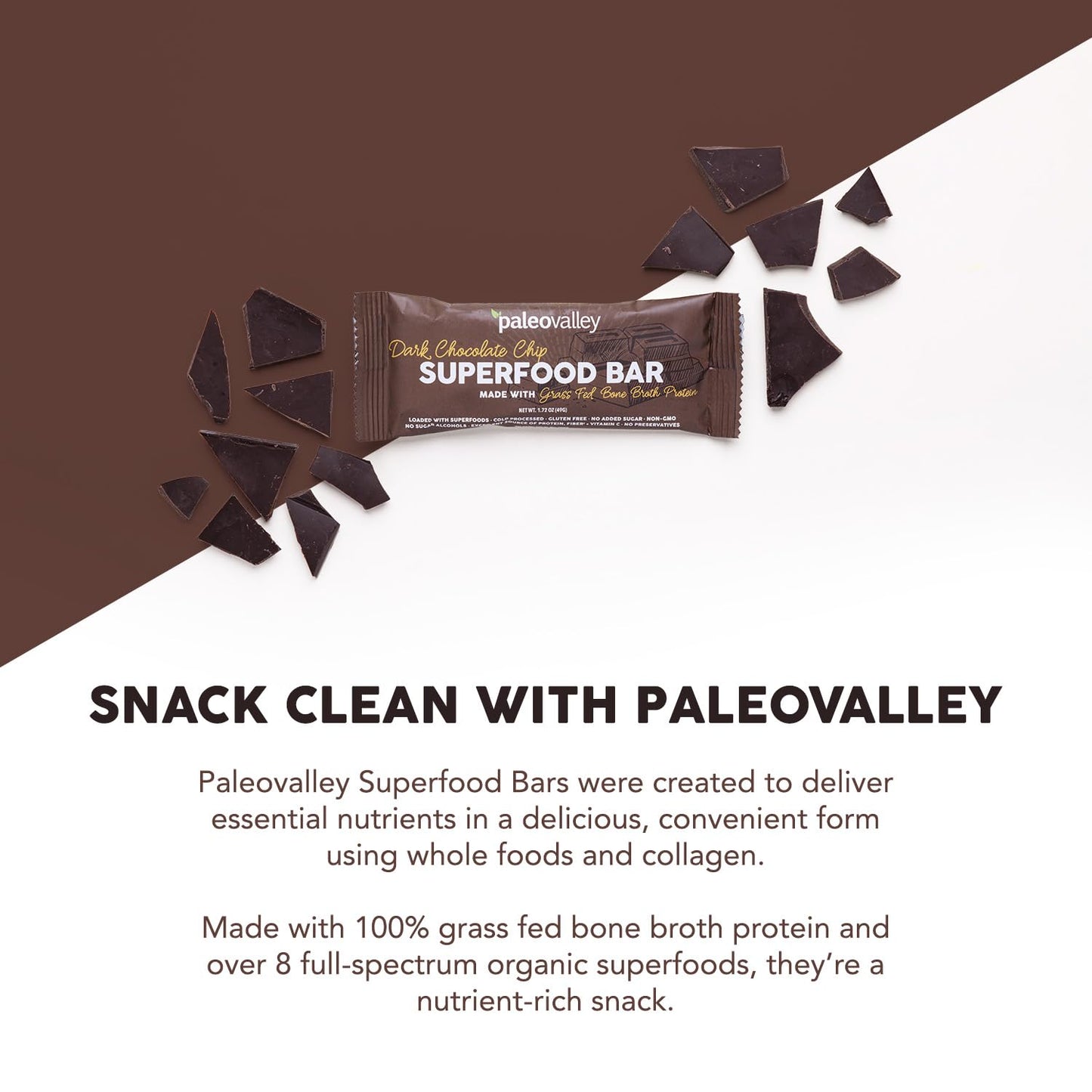 Paleovalley Superfood Bars – Dark Chocolate Chip– 10 Pack – 9g Protein per Bar – Gluten-Free, Grain-Free, Paleo, Non-GMO – On-the-Go Snack PaleovalleyBuy Supplements Australia