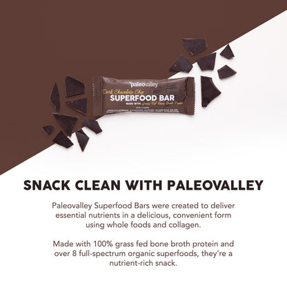 Paleovalley Superfood Bars – Dark Chocolate Chip– 10 Pack – 9g Protein per Bar – Gluten-Free, Grain-Free, Paleo, Non-GMO – On-the-Go Snack PaleovalleyBuy Supplements Australia