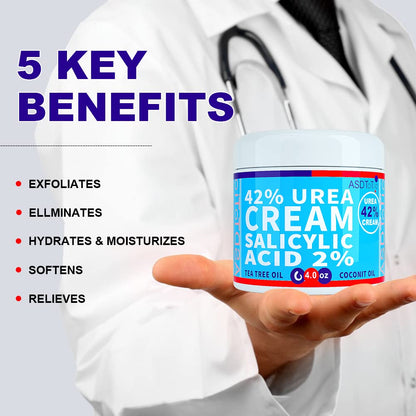 ASDToTio Urea Cream 42% - Premium Urea Foot Cream - With 2% Salicylic Acid, Tea Tree Oil, Shea Butter, Aloe Vera - For Feet, Hands, Heels, Elbows, Knees and More - 4 oz ASDToTio buy supplements Au