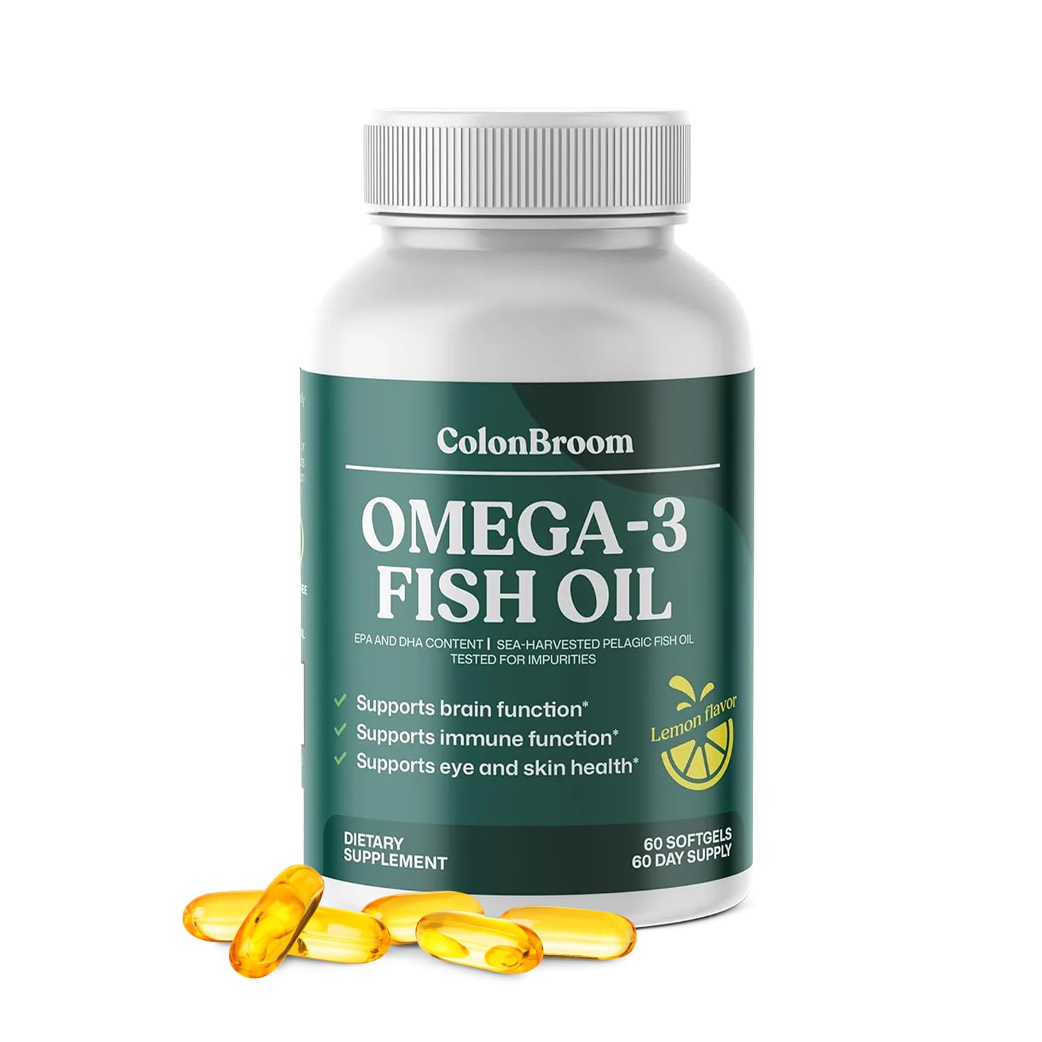 ColonBroom Omega 3 Fish Oil 2640 mg Softgels | Lemon Flavor | Daily Fish Oil Omega-3 Supplement for Women & Men with EPA & DHA | Gluten-Free, Non-GMO, Natural (60 Softgels, 2 Month Supply) ColonBroomBuy Supplements Australia