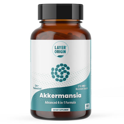 Layer Origin Akkermansia muciniphila Probiotic, with Both Live + Pasteurized Akkermansia and PureHMO Prebiotic, Validated Strain, Updated 4-in-1 Formula