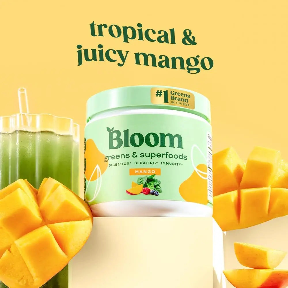 Bloom Nutrition Superfood Greens Powder, Digestive Enzymes with Probiotics and Prebiotics, Gut Health, Bloating Relief for Women, Chlorella, Green Juice Mix with Beet Root Powder, 30 SVG, Mango Bloom NutritionBuy Supplements Australia
