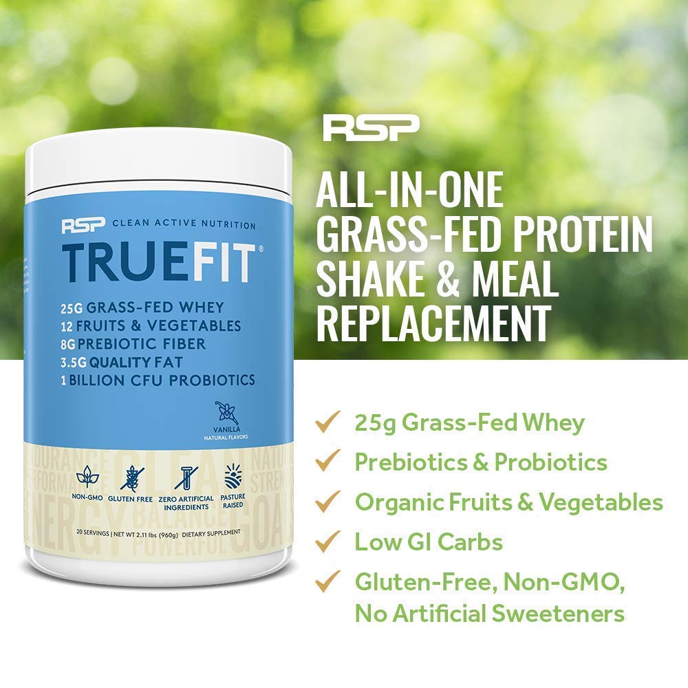 RSP NUTRITION AminoLean Pre Workout Energy (Blue Raspberry 30 Servings) with TrueFit Protein Powder (Vanilla 2 LB)