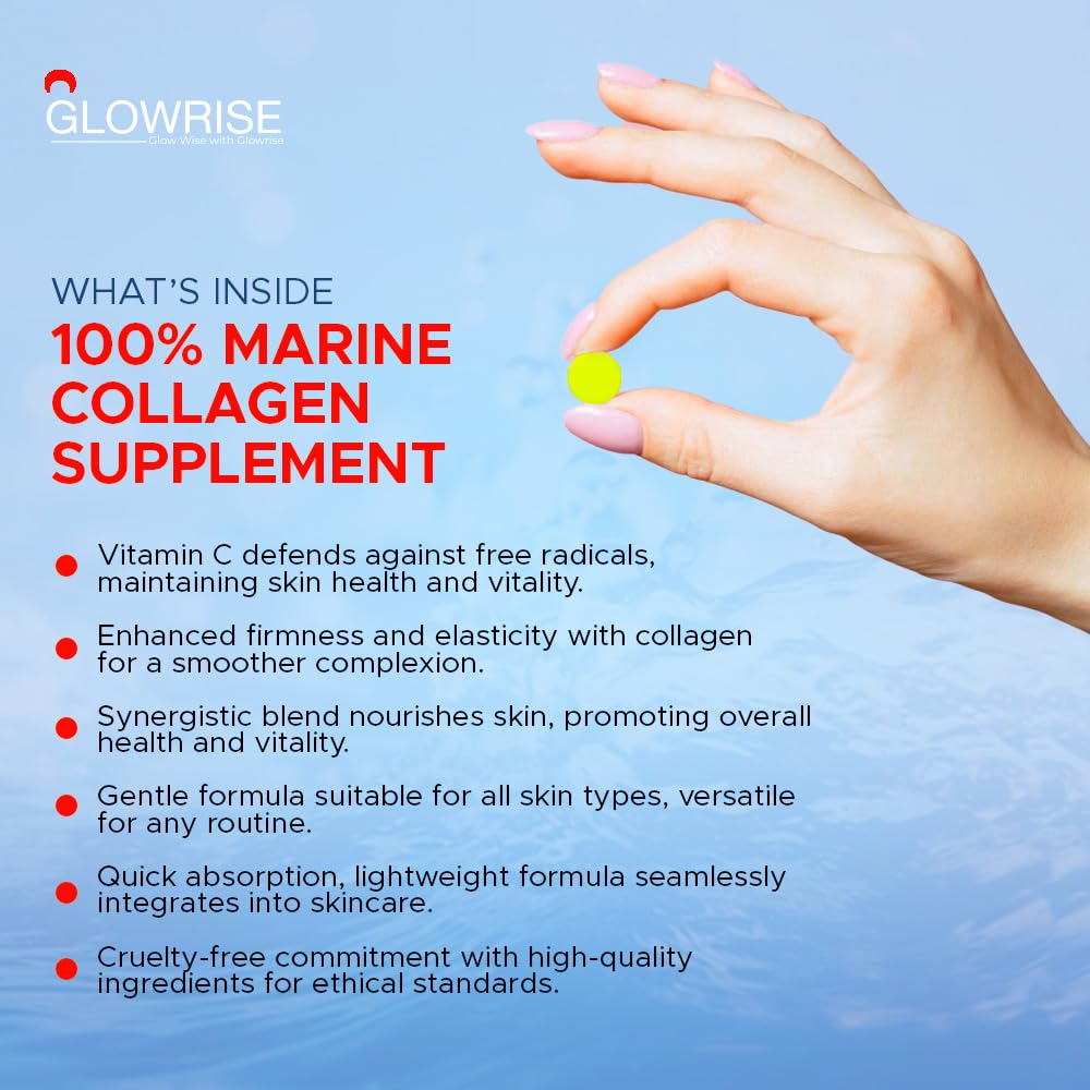Pure Marine Collagen 120 Tablets 1400mg - Premium Blend with Hyaluronic Acid, Biotin, Vitamin C & E GLOWRISEBuy Supplements Australia