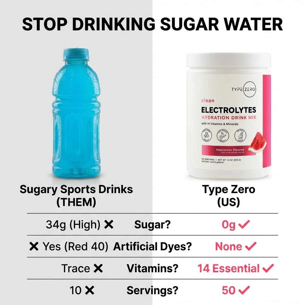 Type Zero Clean Electrolytes Hydration Powder Drink Mix + 14 Essential Vitamins & Minerals - Sugar Free, Zero Artificial Ingredients - Watermelon Flavor, 50 Servings Type ZeroBuy Supplements Australia