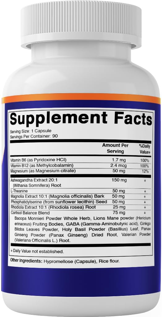Vitamatic Cortisol Health Support - 90 Veggie Capsules - Made with Adaptogenic Blend with Ashwagandha, Rhodiola, Magnolia, L-Theanine, Phosphatidylserine VitamaticBuy Supplements Australia