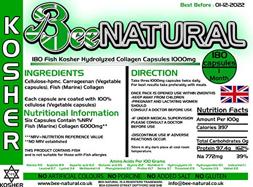 Bee-natural Kosher Pure Marine Hydrolyzed Collagen 1000mg 180 Capsules Bee-naturalBuy Supplements Australia