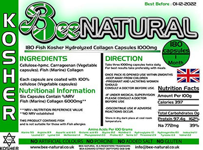Bee-natural Kosher Pure Marine Hydrolyzed Collagen 1000mg 180 Capsules Bee-naturalBuy Supplements Australia