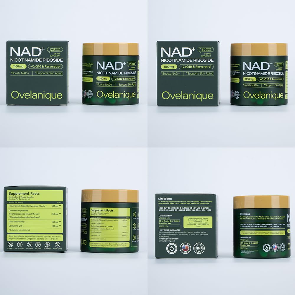 Ovelanique NAD Supplement with Nicotinamide Riboside & Resveratrol |NMNH Supplement Alternative| NAD+ Complex with Quercetin Phytosome & CoQ10 | Liposomal Delivery,120 Capsules(Packaging May Vary) OvelaniqueBuy Supplements Australia