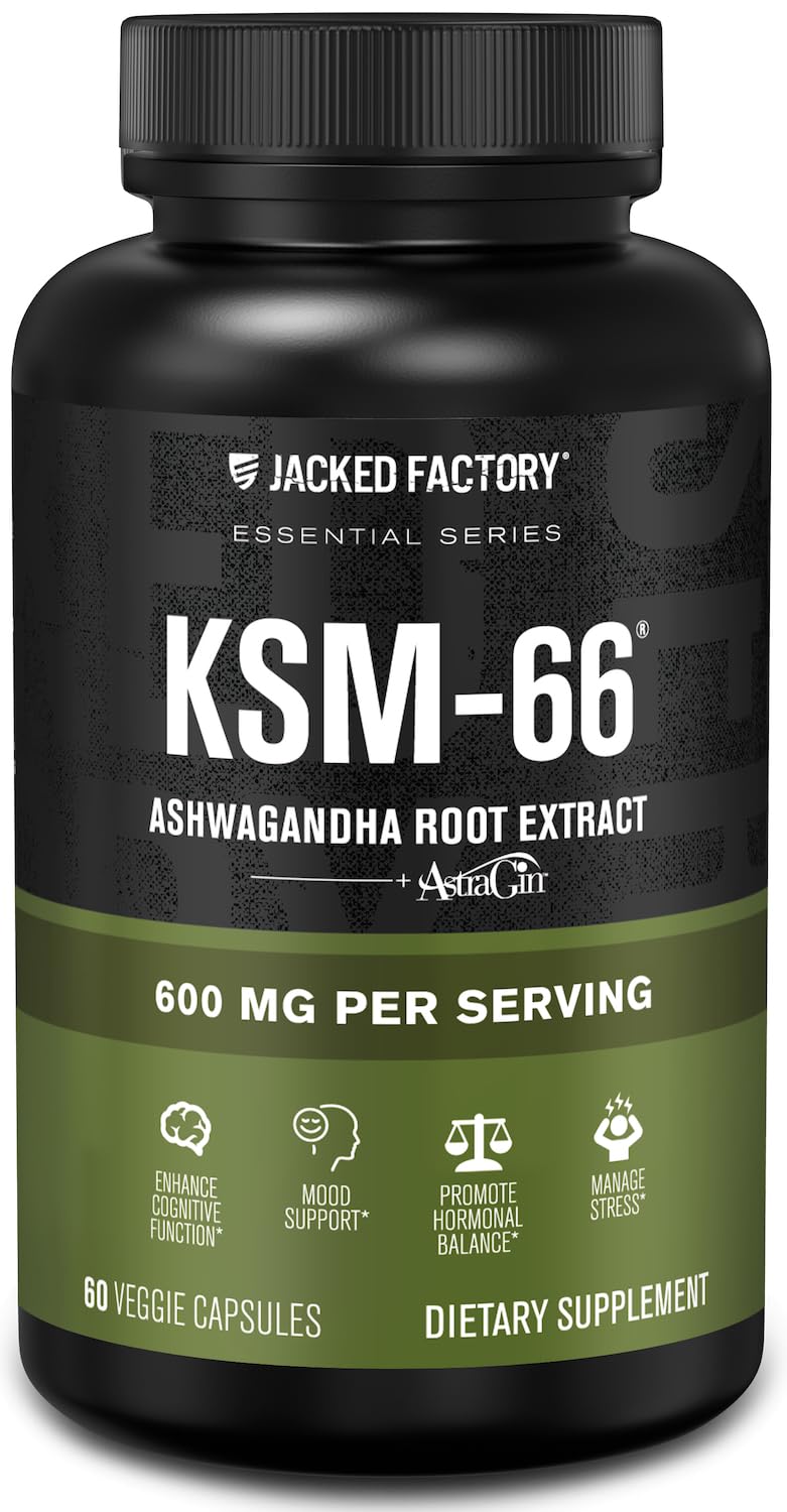 Jacked Factory Ashwagandha Root Extract (KSM-66 Ashwagandha) w/ 5% Withanolides - Supplement for Natural Stress Relief, Cognitive Function, Vitality, and Mood Support - 60 Veggie Capsules Jacked FactoryBuy Supplements Australia