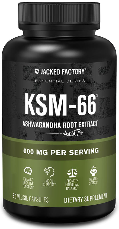 Jacked Factory Ashwagandha Root Extract (KSM-66 Ashwagandha) w/ 5% Withanolides - Supplement for Natural Stress Relief, Cognitive Function, Vitality, and Mood Support - 60 Veggie Capsules Jacked FactoryBuy Supplements Australia