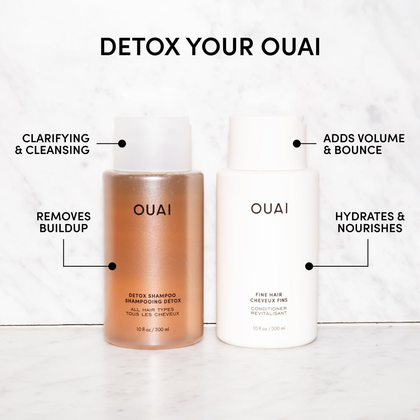 OUAI Detox Shampoo & Fine Hair Conditioner Bundle - Clarifying Shampoo for Build Up, Dirt, Oil, Product and Hard Water & Volumizing Conditioner for Fine Hair (2 Count) OUAIBuy Supplements Australia