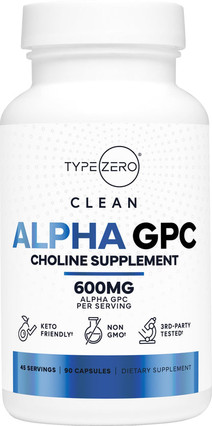 Type Zero Ultra Clean Alpha GPC Choline Supplement (600mg | 90 Capsules) Soy Free, Non-GMO Nootropics Alpha GPC 600mg / 300mg; Alpha-GPC Brain Memory and Focus Supplements Type ZeroBuy Supplements Australia