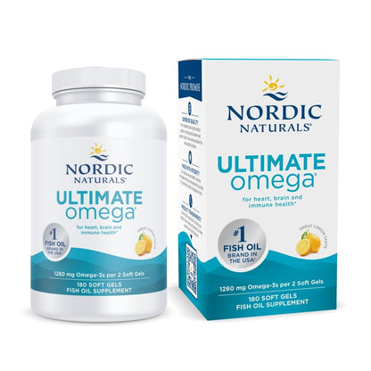 Nordic Naturals Ultimate Omega, Lemon Flavor - 180 Soft Gels - 1280 mg Omega-3 - High-Potency Fish Oil with EPA & DHA - Promotes Brain & Heart Health - Non-GMO - 90 Servings Nordic Naturals buy supplements Au