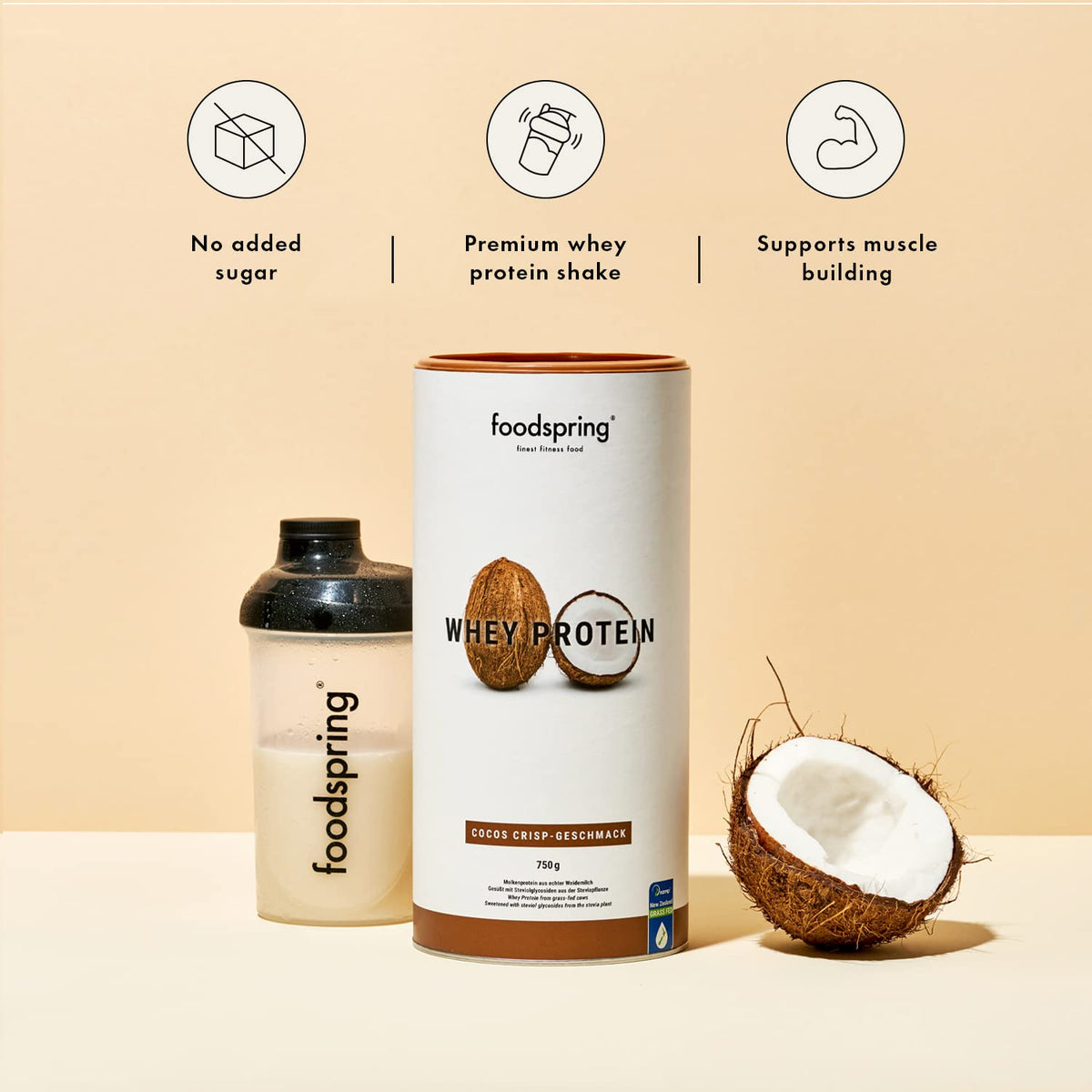 foodspring Whey Protein Powder Coconut – with 23g Protein for Muscle Building, Perfect Solubility, Made from Pasture Milk, Rich in BCAAs & EAAs - 750g foodspringBuy Supplements Australia