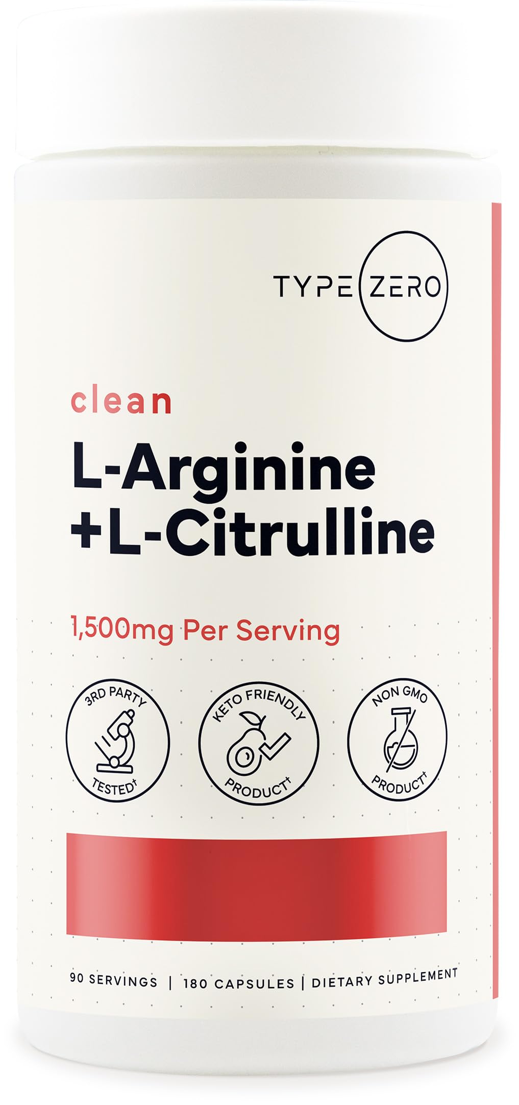 Type Zero L-Arginine + L-Citrulline Supplement (1500mg) - Nitric Oxide Booster - Clean, Keto-Friendly, GMO-Free, 180 Capsules, 90 Servings Type ZeroBuy Supplements Australia