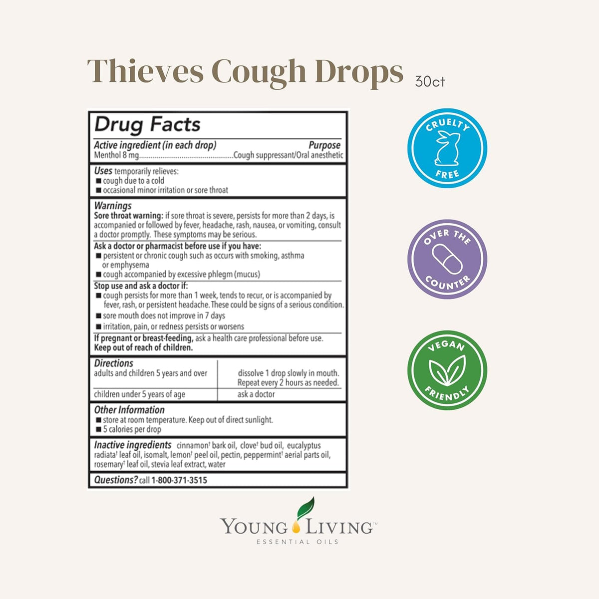 Young Living Thieves Cough Drops | 30 ct | Cinnamon & Menthol Flavor | with Thieves Essential Oil Blend of Lemon, Clove, Eucalyptus, Rosemary, & Peppermint | Sugar Free | Cooling Throat Comfort Young Living buy supplements Au