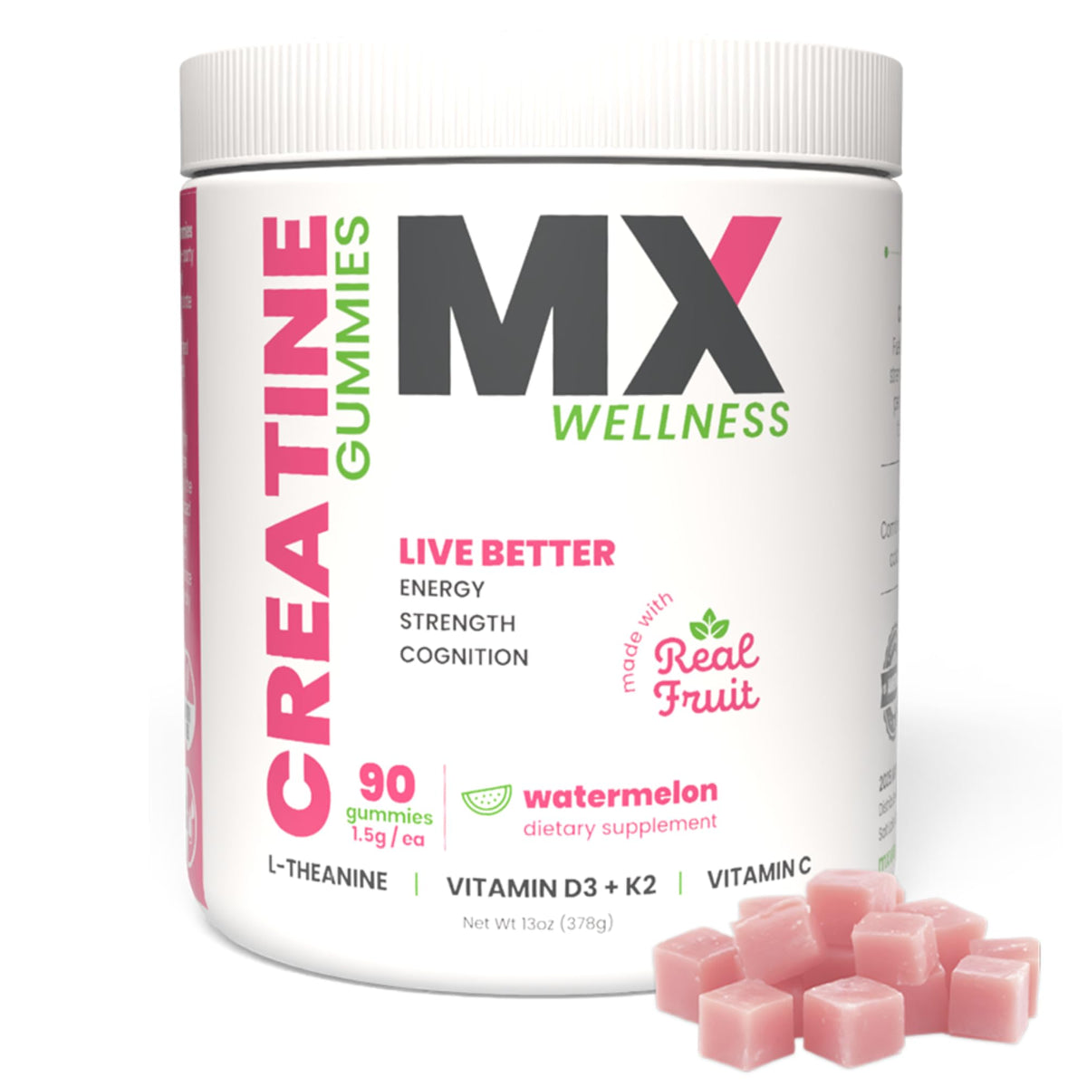 MX Wellness Creatine Monohydrate Gummies for Men & Women – Real Fruit Gummy Supplement for Muscle Growth, Recovery, Longevity, Cognitive Health & Memory – 90 Chews (90 Gummies, Watermelon) MX WellnessBuy Supplements Australia