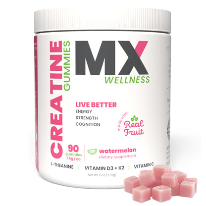 MX Wellness Creatine Monohydrate Gummies for Men & Women – Real Fruit Gummy Supplement for Muscle Growth, Recovery, Longevity, Cognitive Health & Memory – 90 Chews (90 Gummies, Watermelon) MX WellnessBuy Supplements Australia
