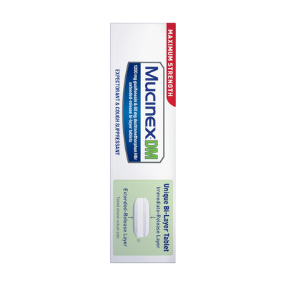 Mucinex DM 12Hr Maximum Strength Chest Congestion & Cough Medicine for Adults, Cold and Cough Medicine for Excess Mucus Relief, 1200 mg Guaifenesin & 60 mg Dextromethorphan HBr, 48 Bi-Layer Tablets Mucinex buy supplements Au
