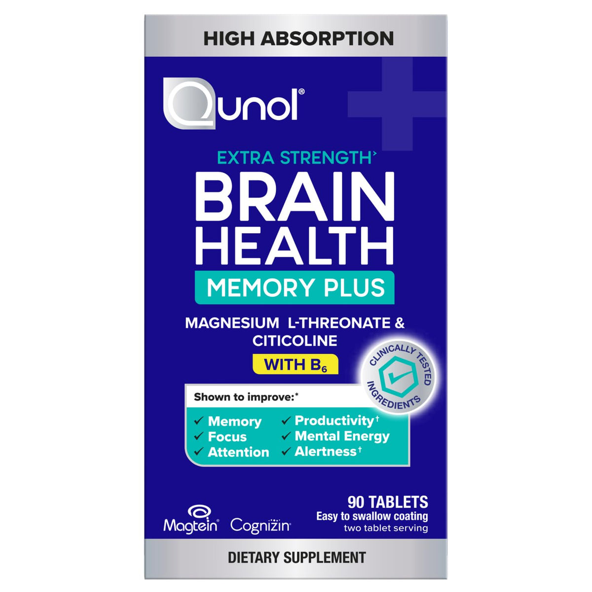 Qunol Brain Health Memory Plus with B6, Magnesium L-Threonate & Citicoline, Clinically Tested Ingredients to Improve Memory, Focus, Attention and Productivity, 90 Count QunolBuy Supplements Australia