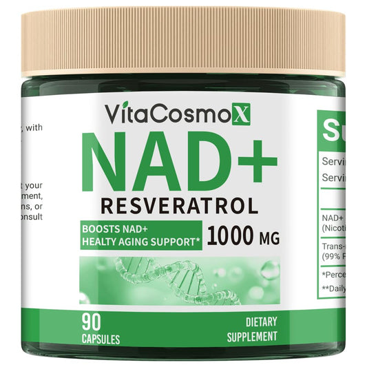 VitaCosmoX NAD+ with Resveratrol Similar to Nicotinamide Riboside Supplement, 1000 mg, 90 Capsules Vegan Non-GMO VitaCosmoXBuy Supplements Australia