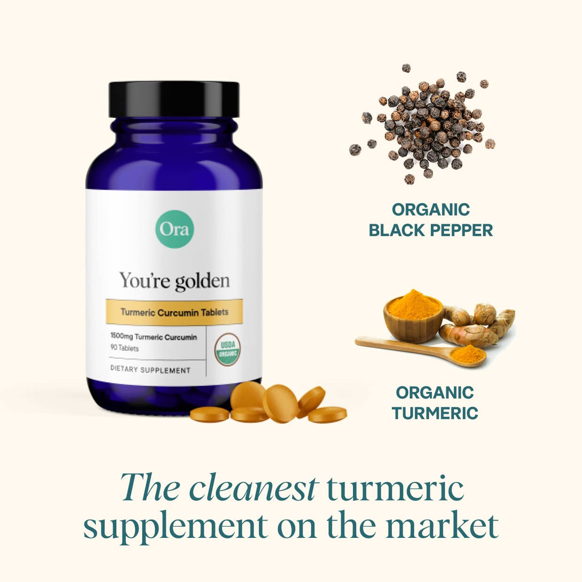 Ora Organic Turmeric Curcumin with Piperine - Pure Extracts for Joint Stress and Cardiovascular Health, Support Healthy Cognitive Function, No Filler Ingredients - 90 Vegan Tablets, 1 Month Supply Ora OrganicBuy Supplements Australia