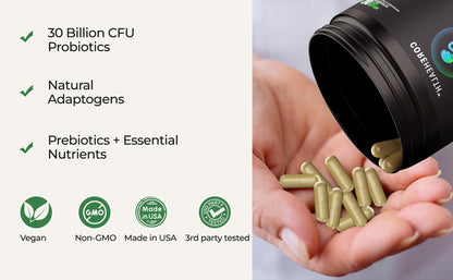 Gut-Brain Synergy Probiotic & Nootropic – 30Billion CFU Psychobiotic + Prebiotic with Ashwagandha, L-Theanine & Zinc for Gut Health, Mood Support, Stress Relief, Bloating Relief & Brain Focus & Memory